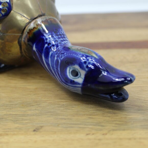 Vintage Tonala Mexican Folk Art Brass Hand Painted Ceramic Pair Duck Figurines - Picture 6 of 10